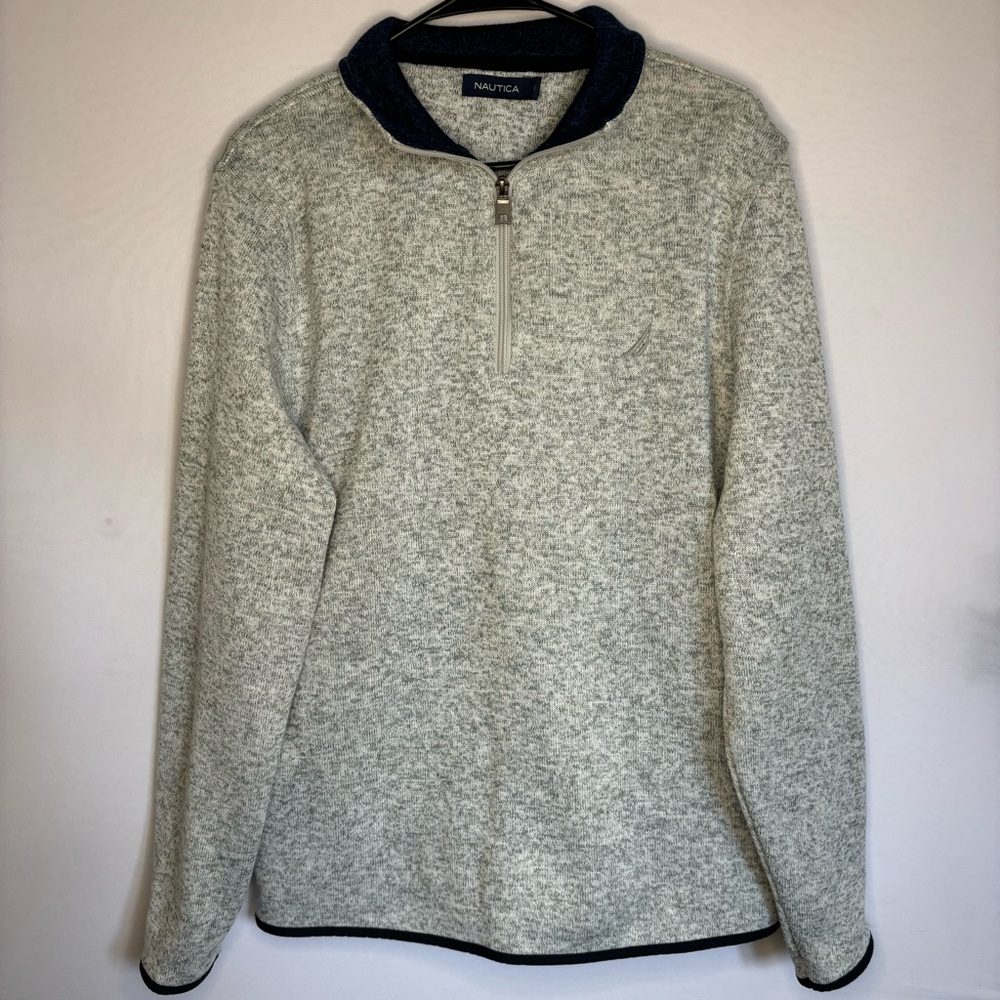 Nautica Heathered Grey Half Zip Pullover Preppy Casual Jacket | Size Lar…